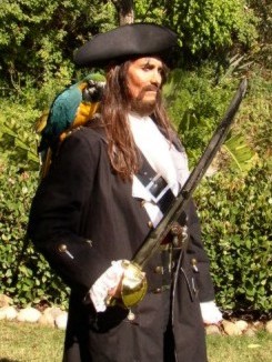 pirate entertainer with parrot and pirate actor