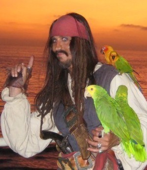 captain Jack with parrots for hire